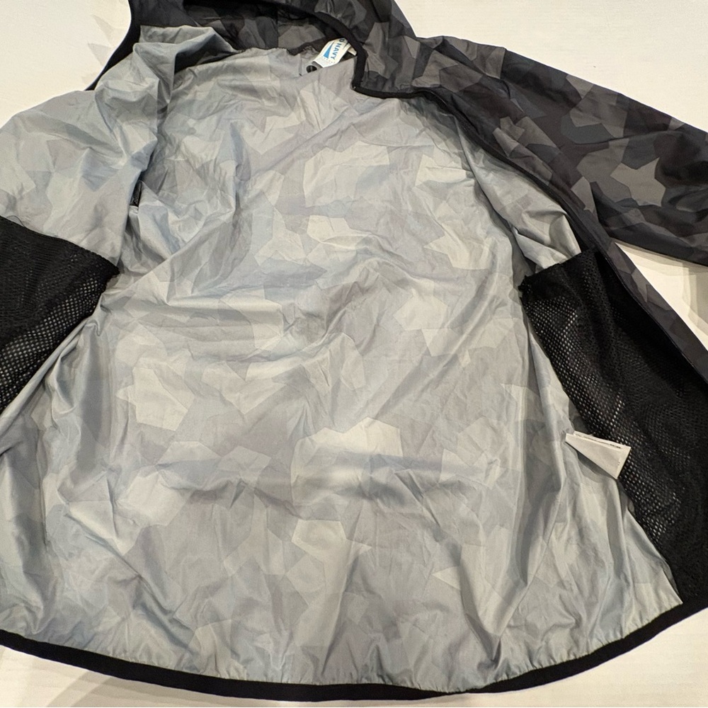 Old Navy Black Gray Camouflage Small Full zip Hooded Windbreaker NWT - Picture 8 of 12